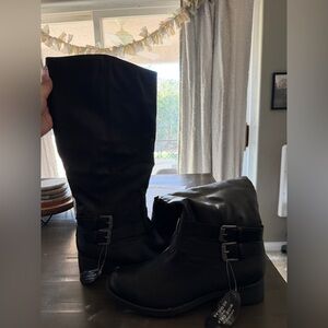 Black Mid-Calf Buckle Boots